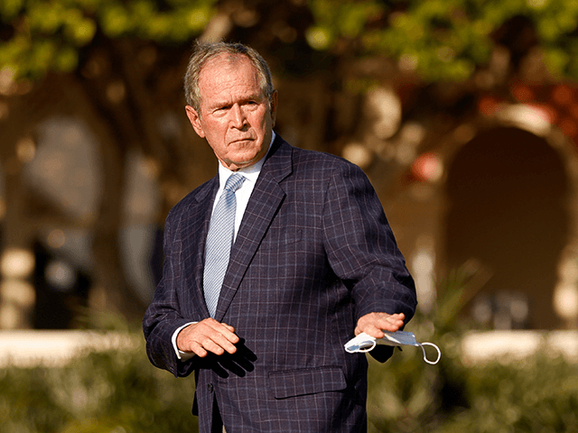 Former U.S. President George W. Bush attends the flag raising ceremony prior to The Walker Cup at Seminole Golf Club on May 07, 2021 in Juno Beach, Florida. (Photo by Cliff Hawkins/Getty Images)