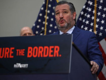 WASHINGTON, DC - MAY 12: Sen. Ted Cruz (R-TX) speaks during a news conference on the U.S. Southern Border and President Joe Biden’s immigration policies, in the Hart Senate Office Building on May 12, 2021 in Washington, DC. Homeland Security Secretary Alejandro Mayorkas will testify on May 13 before the …