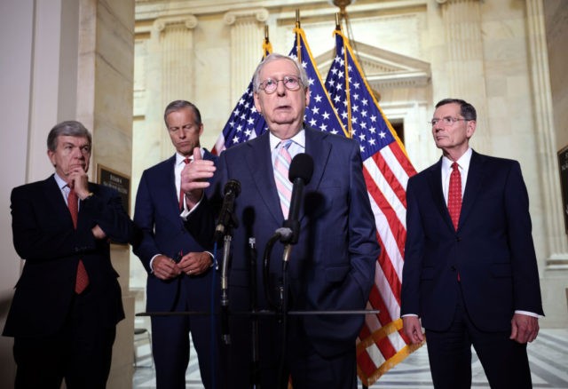 WASHINGTON, DC - MAY 25: Senate Majority Leader Mitch McConnell (R-KY) joined by fellow Re