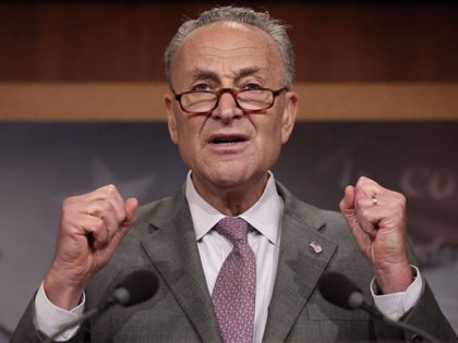 WASHINGTON, DC - JULY 13: Senate Minority Leader Chuck Schumer (D-NY) speaks during a press conference at the U.S. Capitol July 13, 2017 in Washington, DC. Schumer and Democratic leaders spoke out on the newly revised version of the Republican healthcare plan designed to repeal and replace the Affordable Care …