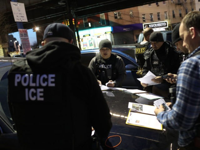 NEW YORK, NY - APRIL 11: U.S. Immigration and Customs Enforcement (ICE), officers prepare for morning operations to arrest undocumented immigrants on April 11, 2018 in New York City. New York is considered a "sanctuary city" for undocumented immigrants, and ICE receives little or no cooperation from local law enforcement. …