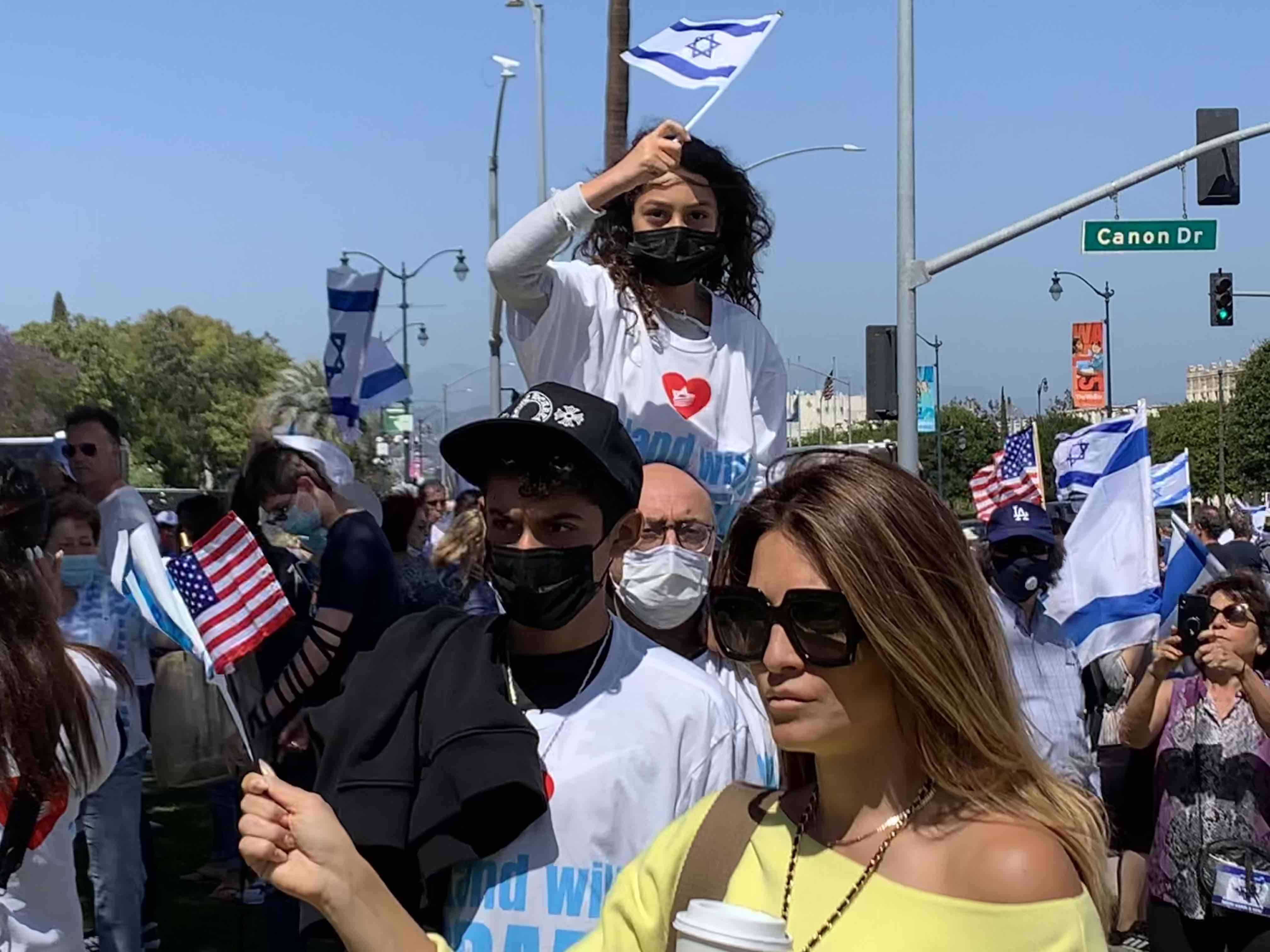 Girl waving flag at pro-Israel rally (Joel Pollak)