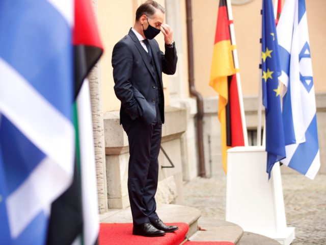 German Foreign Minister Heiko Maas reacts ahead of the historic meeting of UAE's Foreign Minister and Israel's counterpart at Villa Borsig in Berlin, on October 6, 2020. (Photo by HANNIBAL HANSCHKE / POOL / AFP) (Photo by HANNIBAL HANSCHKE/POOL/AFP via Getty Images)