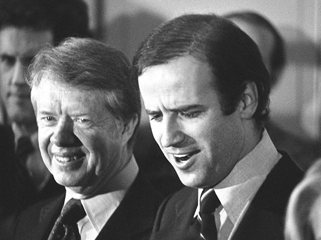 President Jimmy Carter and Sen. Joseph R. Biden Jr., greet Biden supporters at a $1,000-a-