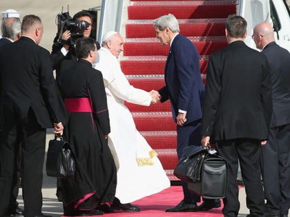 JOINT BASE ANDREWS, MD - SEPTEMBER 24: Pope Francis bids farewell to Secretary of State Jo