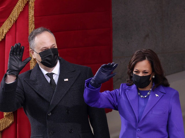 U.S. Vice President-elect Kamala Harris and her husband Doug Emhoff arrive to the inaugura