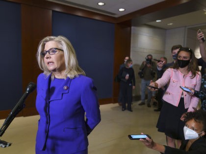 Rep. Liz Cheney, R-Wyo., speaks to reporters after House Republicans voted to oust her fro