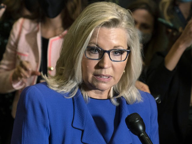 Rep. Liz Cheney, R-Wyo. speaks to reporters on Capitol Hill in Washington on Wednesday, May 12, 2021. House Republicans meet at the Capitol to decide whether to remove Rep. Liz Cheney, R-Wyo., from her leadership post, in Washington, Wednesday, May 12, 2021. (AP Photo/Manuel Balce Ceneta) on Capitol Hill in …