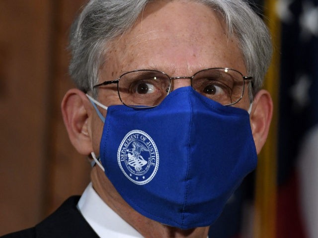 US Attorney General Merrick Garland looks on after being ceremonially sworn in at the US Department of Justice on March 11, 2021 in Washington, DC. (Photo by OLIVIER DOULIERY / AFP) (Photo by OLIVIER DOULIERY/AFP via Getty Images)