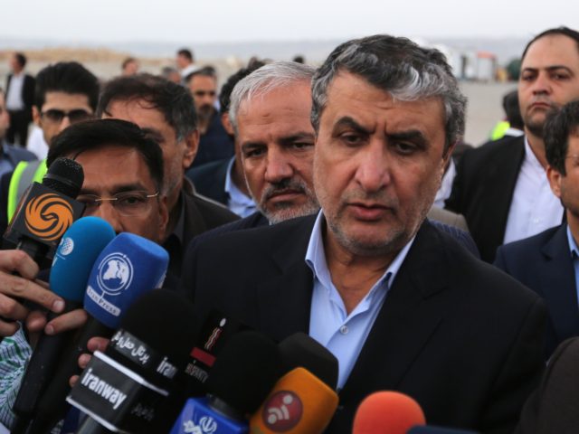 Iranian Minister of Transport Mohammad Eslami addresses the press on the sidelines of an inauguration ceremony of new equipment and infrastructure at Shahid Beheshti Port in the Southeastern Iranian coastal city of Chabahar on February 25, 2019. (Photo by ATTA KENARE / AFP) (Photo credit should read ATTA KENARE/AFP via …