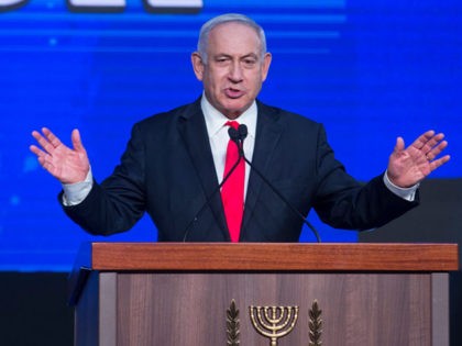 JERUSALEM, ISRAEL - MARCH 24: Israeli Prime Minster Benjamin Netanyahu speaks in the Likud party after vote event on March 24, 2021 in Jerusalem, Israel. In this election, the fourth in a two-year period, Yair Lapid emerged as the principal anti-Netanyahu figure. One potential outcome of today's vote is that …