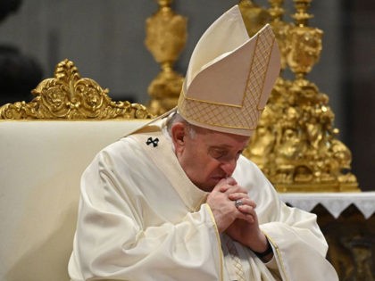 Pope Francis prays during an ordination mass on April 25, 2021 at St. Peter's Basilica in