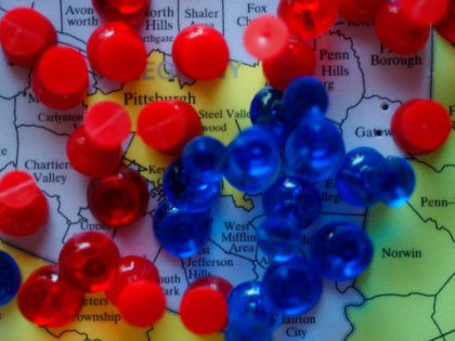 Red and Blue Markers on US Map