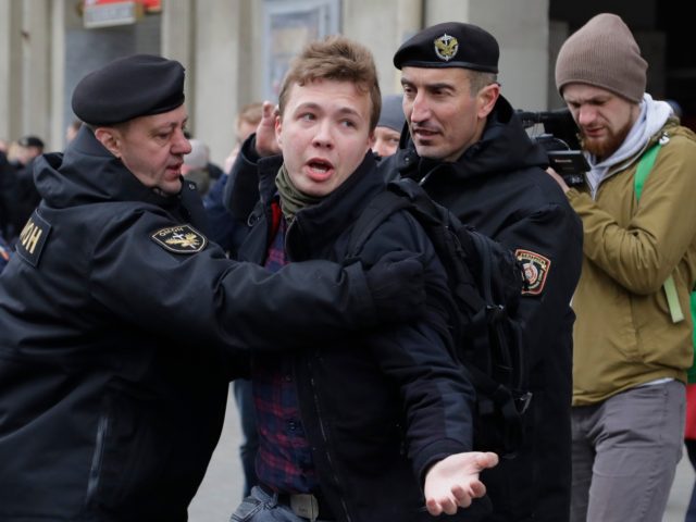 Belarus police detain journalist Roman Protasevich in Minsk, Belarus, Sunday, March 26, 20