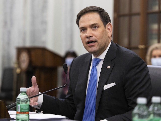 Sen. Marco Rubio, R-Fla., speaks during a Senate Committee on Commerce, Science, and Transportation confirmation hearing, Wednesday, April 21, 2021 on Capitol Hill in Washington. (Graeme Jennings/Pool via AP)