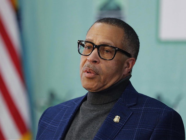 Detroit Police Chief James Craig, who was recently cleared to return to work after fighting his own COVID-19 diagnosis, addresses the media during Detroit Mayor Mike Duggan's daily press briefing on the coronavirus, Thursday, April 16, 2020, in Detroit. (AP Photo/Carlos Osorio)