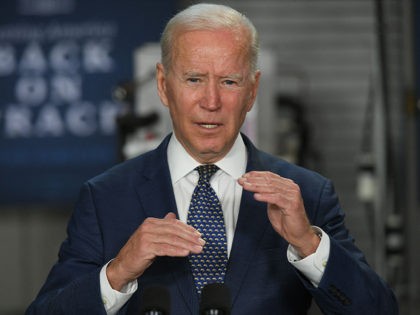 US President Joe Biden speaks on the American Jobs Plan, following a tour of Tidewater Community College in Norfolk, Virginia on May 3, 2021. (Photo by MANDEL NGAN / AFP) (Photo by MANDEL NGAN/AFP via Getty Images)