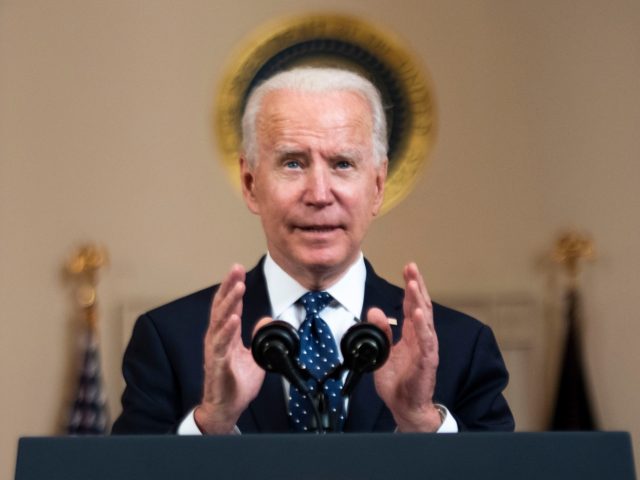WASHINGTON, DC - APRIL 20: U.S. President Joe Biden makes remarks in response to the verdict in the murder trial of former Minneapolis police officer Derek Chauvin at the Cross Hall of the White House April 20, 2021 in Washington, DC. Chauvin was found guilty by the jury today on …