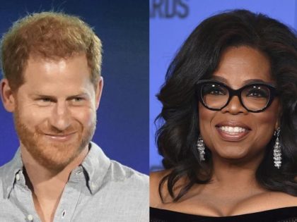 Prince Harry, Duke of Sussex speaks at "Vax Live: The Concert to Reunite the World" in Inglewood, Calif. on May 2, 2021, left, and Oprah Winfrey appears at the 75th annual Golden Globe Awards in Beverly Hills, Calif. on Jan. 7, 2018. Winfrey and Prince Harry are teaming up for …