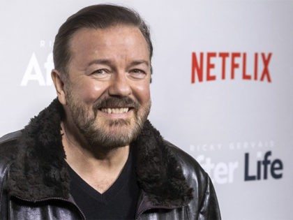 In this Thursday, March 7, 2019, file photo, Ricky Gervais attends a screening of Netflix's "After Life" at the Paley Center for Media in New York. Gervais is returning to host the Golden Globe Awards. Gervais is returning to host the Golden Globe Awards, which will be held at the …