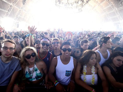 INDIO, CA - APRIL 17: A view of the festival crowd dancing in the Sahara tent during day 1 of the 2015 Coachella Valley Music And Arts Festival (Weekend 2) at The Empire Polo Club on April 17, 2015 in Indio, California. (Photo by Frazer Harrison/Getty Images for Coachella)