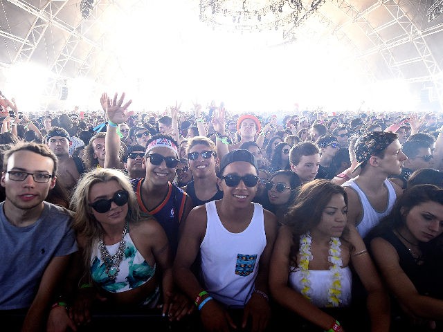 INDIO, CA - APRIL 17: A view of the festival crowd dancing in the Sahara tent during day 1 of the 2015 Coachella Valley Music And Arts Festival (Weekend 2) at The Empire Polo Club on April 17, 2015 in Indio, California. (Photo by Frazer Harrison/Getty Images for Coachella)