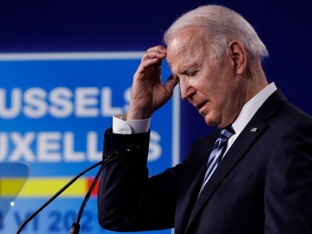 US President Joe Biden speaks during a press conference after the NATO summit at the North Atlantic Treaty Organization (NATO) headquarters in Brussels, on June 14, 2021. (Photo by OLIVIER HOSLET / POOL / AFP) (Photo by OLIVIER HOSLET/POOL/AFP via Getty Images)