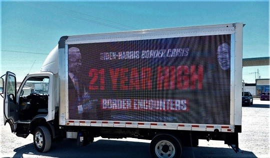 Mobile billboard from the Republican Party highlighted the failures of the Biden-Harris border crisis. (Photo: Republican National Committee)