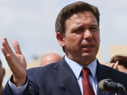 MIAMI, FLORIDA - JUNE 07: Florida Gov. Ron DeSantis speaks during a press conference held at the Florida National Guard Robert A. Ballard Armory on June 07, 2021 in Miami, Florida. The governor had the press conference to speak about two bills he signed to combat foreign influence and corporate …