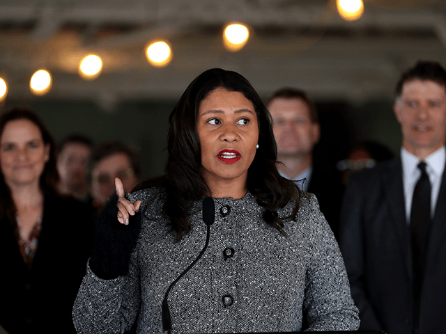 San Francisco Mayor London Breed speaks during a news conference at the future site of a T