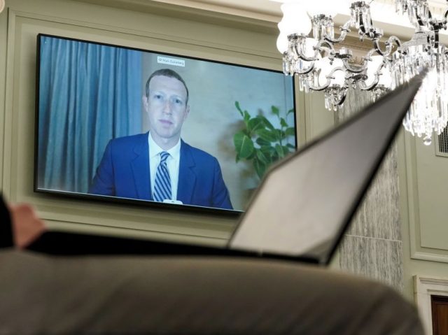 WASHINGTON, DC - OCTOBER 28: Facebook CEO Mark Zuckerberg testifies remotely during a Sena