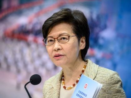 Hong Kong Chief Executive Carrie Lam speaks during a press conference at the government headquarters in Hong Kong on March 30, 2021. (Photo by Anthony WALLACE / AFP) (Photo by ANTHONY WALLACE/AFP via Getty Images)