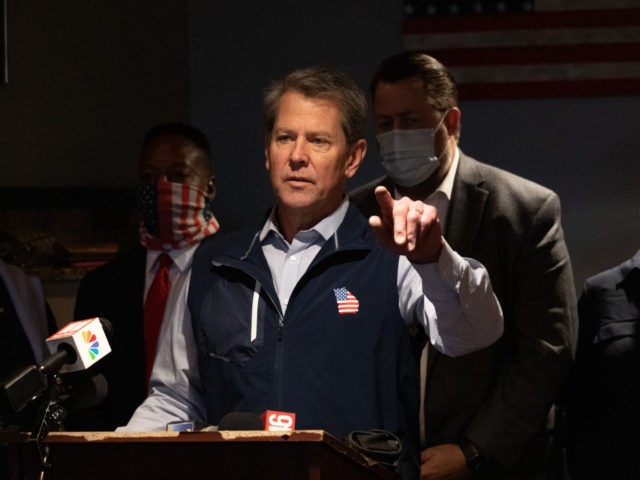 MARIETTA, GA - APRIL 10: Georgia Gov. Brian Kemp speaks at a news conference about the state's new Election Integrity Law that passed this week at AJ’s Famous Seafood and Poboys on April 10, 2021 in Marietta, Georgia. Major League Baseball announced it would move the All-Star Game out of …