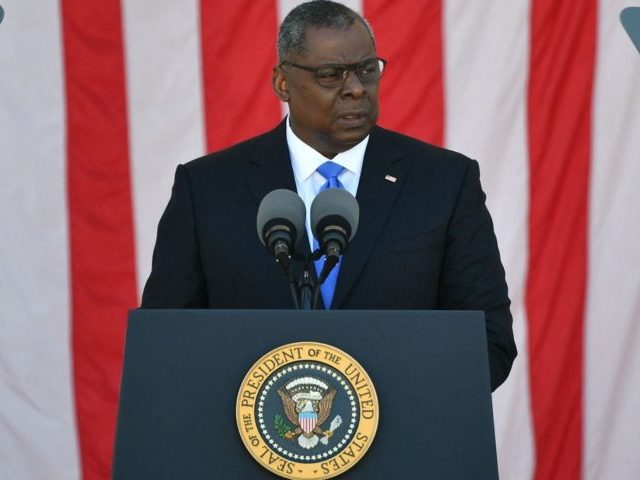 US Secretary of Defense Lloyd Austin delivers an address at the 153rd National Memorial Day Observance at Arlington National Cemetery on Memorial Day in Arlington, Virginia on May 31, 2021. (Photo by MANDEL NGAN / AFP) (Photo by MANDEL NGAN/AFP via Getty Images)