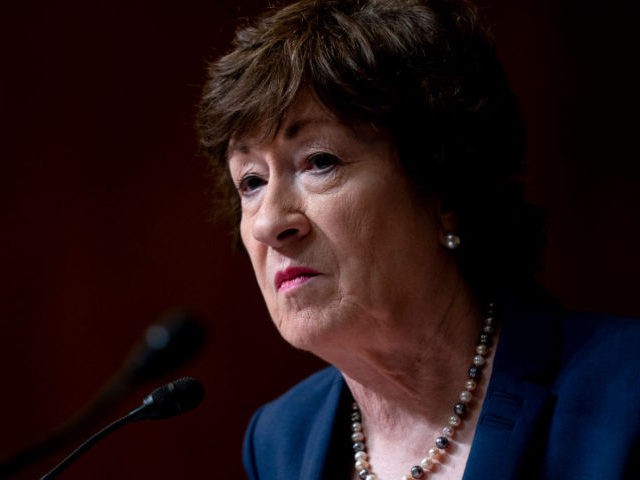 WASHINGTON, DC - JUNE 9: Sen. Susan Collins (R-ME) speaks during a Senate Appropriations Subcommittee on Commerce, Justice, Science, and Related Agencies hearing at the Dirksen Senate Office building on June 9, 2021 in Washington, DC. (Photo by Stefani Reynolds-Pool/Getty Images)