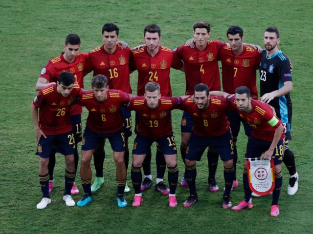 (Top L to R) Spain's midfielder Ferran Torres, Spain's midfielder Rodri, Spain&#