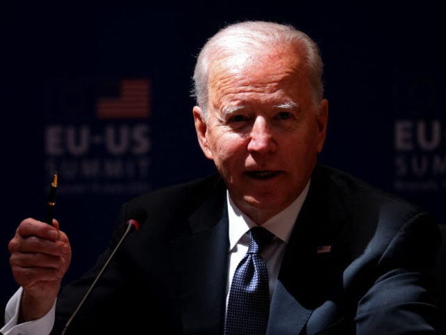 US President Joe Biden attends a EU - US summit at the European Union headquarters in Brussels on June 15, 2021. (Photo by KENZO TRIBOUILLARD / AFP) (Photo by KENZO TRIBOUILLARD/AFP via Getty Images)