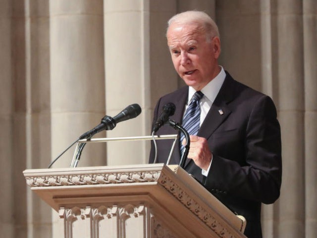 WASHINGTON, DC - JUNE 23: President Joe Biden speaks at the funeral ceremony of the late Senator John Warner at Washington National Cathedral on June 23, 2021 in Washington, DC. A former Navy Secretary, Warner served as a senator from Virginia for 30 years where he was a leading Republican …