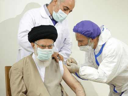 Iran's Supreme Leader Ayatollah Ali Khamenei receives first dose of "COVIRAN Bereket" vaccine against coronavirus (Covid-19) in Tehran, Iran on June 25, 2021. (Photo by IRANIAN LEADER PRESS OFFICE/Anadolu Agency via Getty Images)
