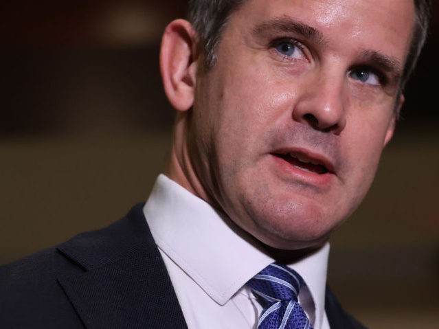 WASHINGTON, DC - MAY 12: Rep. Adam Kinzinger (R-IL) talks to reporters follow a House Republican conference meeting in the U.S. Capitol Visitors Center on May 12, 2021 in Washington, DC. GOP members decided to remove Conference Chair Liz Cheney (R-WY) from her leadership position after she become a target for former President Donald Trump and his followers in the House as she has continually expressed the need for the Republican Party to separate themselves from Trump over his role in the January 6 attack on the Capitol. (Photo by Chip Somodevilla/Getty Images)