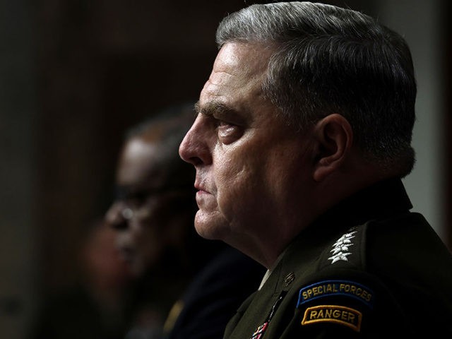 WASHINGTON, DC - JUNE 10: Chairman of the Joint Chiefs of Staff Gen. Mark Milley speaks during a hearing with the Senate Armed Services Committee on Capitol Hill on June 10, 2021 in Washington, DC. The hearing was held to discuss the Defense Department’s Fiscal Year 2022 budget proposal. (Photo …