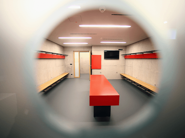 A general view of a dressing room in the VFB Stuttgart Young Talents Center on November 26