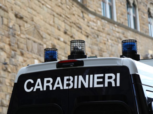 Van vehicle of italian police force in Italy with text CARABINIERI