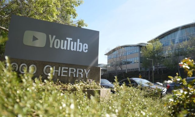 A YouTube sign is seen at YouTube's corporate headquarters during an active shooter situat