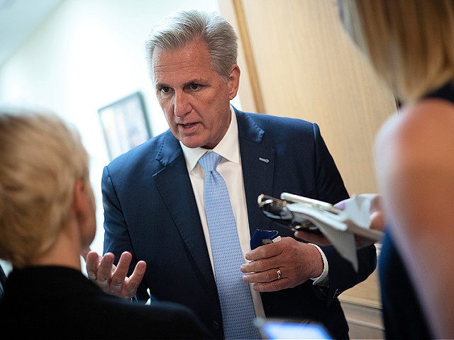 WASHINGTON, DC - MAY 19: House Minority Leader Kevin McCarthy (R-CA) speaks with reporters after voting on the establishment of a commission to investigate the events of January 6 on May 19, 2021 in Washington, DC. When asked if he was worried about being subpoenaed if a commission was formed, …