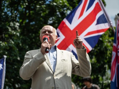 LONDON, ENGLAND - JUNE 12: MP Iain Duncan Smith speaks at a rally for Hong Kong democracy at the Marble Arch on June 12, 2021 in London, England. The rally marked two years since a confrontation between Hong Kong police and protesters opposed to the Fugitive Offenders amendment bill, which …