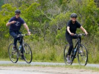Beach Day: Joe Biden Rides a Bike with Jill Biden for Reporters