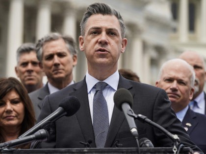 WASHINGTON, DC - APRIL 21: Rep. Jim Banks (R-IN) speaks to the media with members of the Republican Study Committee about Iran on April 21, 2021 in Washington, DC. The group has proposed legislation that would expand sanctions on Iran and aim to prevent the U.S. reentering the Iran deal. …