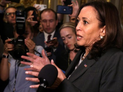 WASHINGTON, DC - JUNE 22: U.S. Vice President Kamala Harris speaks to members of the media after presiding over a vote on a sweeping voting rights bill at the Capitol June 22, 2021 in Washington, DC. The measure failed as Democrats fell well short of the 60 votes needed to …
