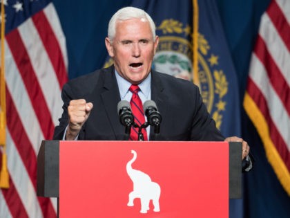 MANCHESTER, NH - JUNE 03: Former Vice President Mike Pence addresses the GOP Lincoln-Reagan Dinner on June 3, 2021 in Manchester, New Hampshire. Pence's visit to New Hampshire would be the first time back since he was Vice President. (Photo by Scott Eisen/Getty Images)